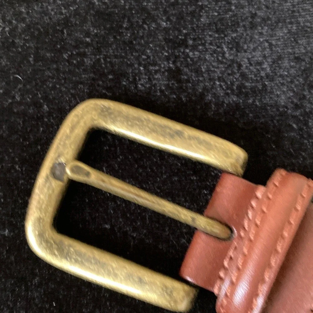 Mens Braided Brown Leather Belt Made‎ in Argentina Size 36 Brushed Brass Tone